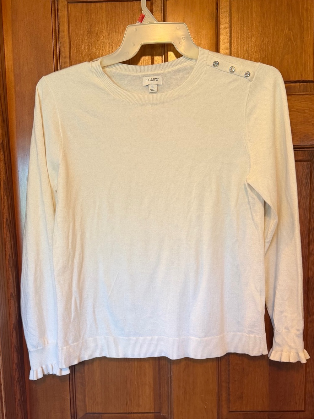 J. Crew Cream Crewneck Sweater with Shoulder Buttons
